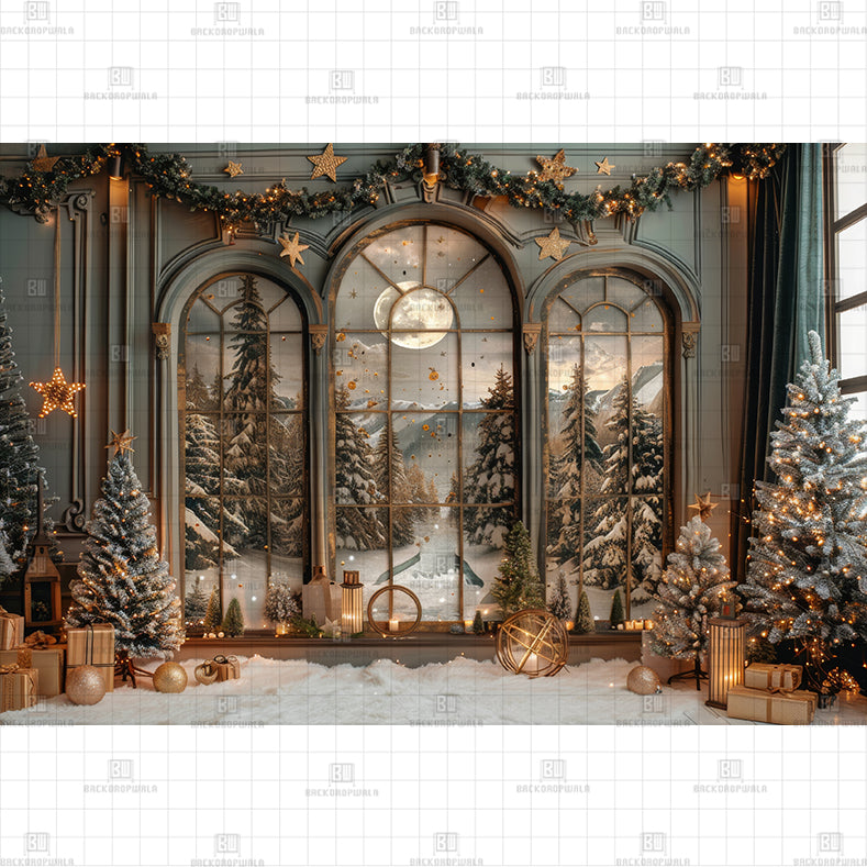 Snowy Window Scene Printed Baby Backdrop