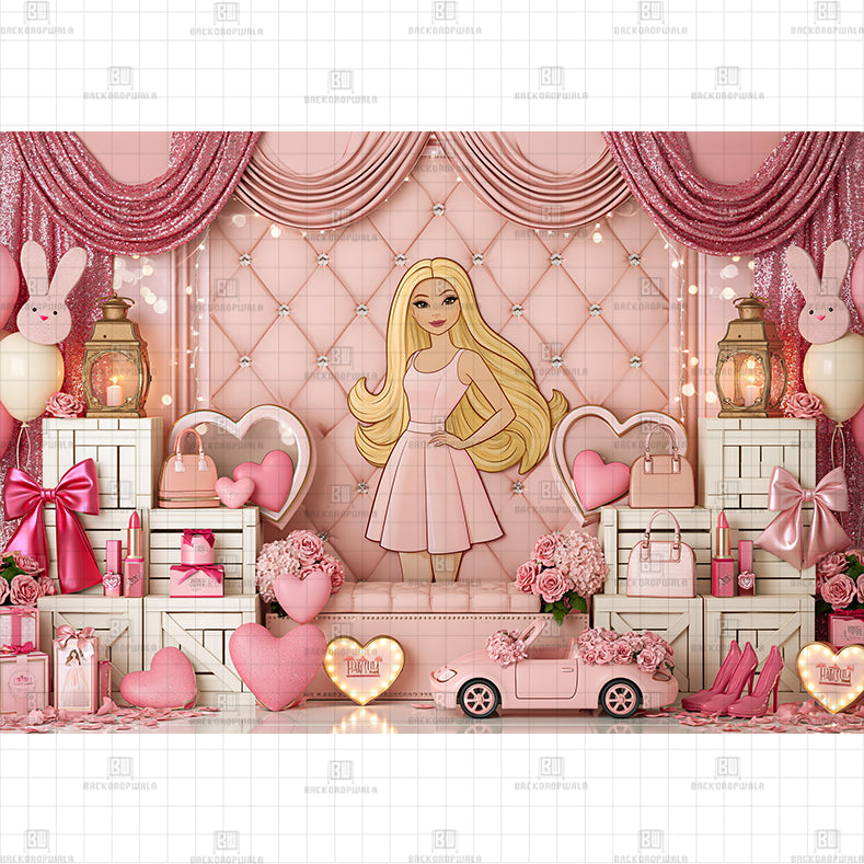 Barbie's Gifts with Car printed Baby Backdrop