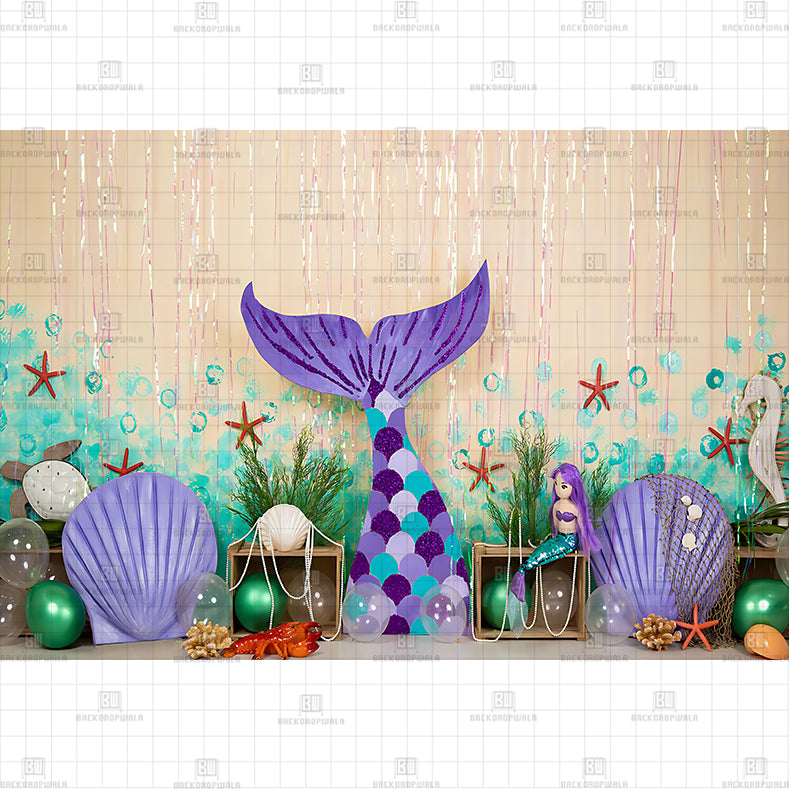 Purple Mermaid Tail Printed Baby Backdrop