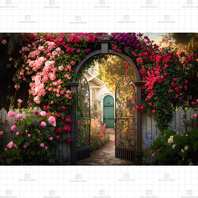 Rose Garden Gate Printed Baby Backdrop