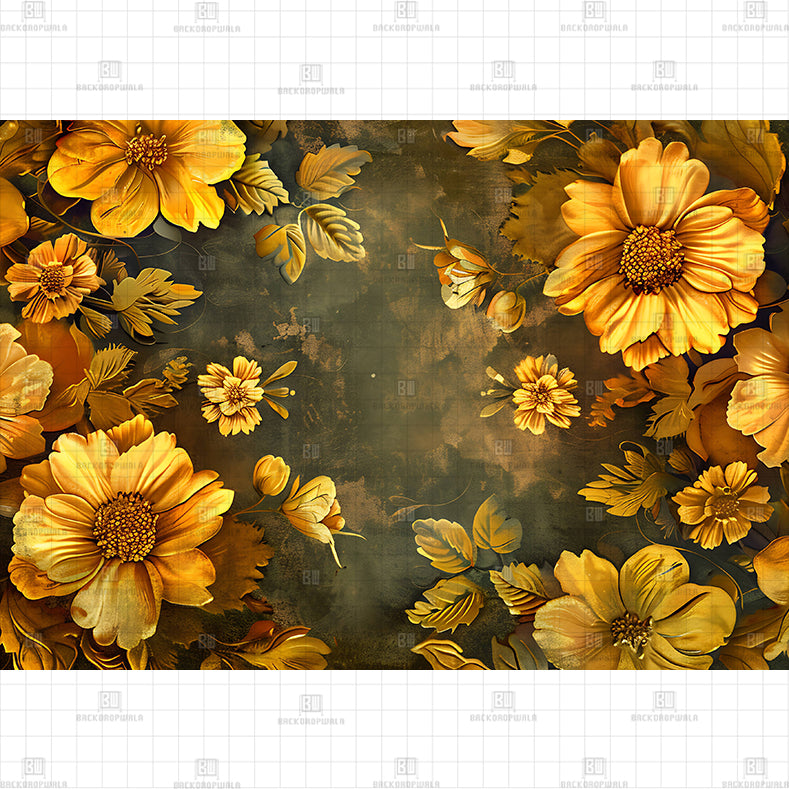 Flowers On Brown Backdrop Printed Born Baby Backdrop
