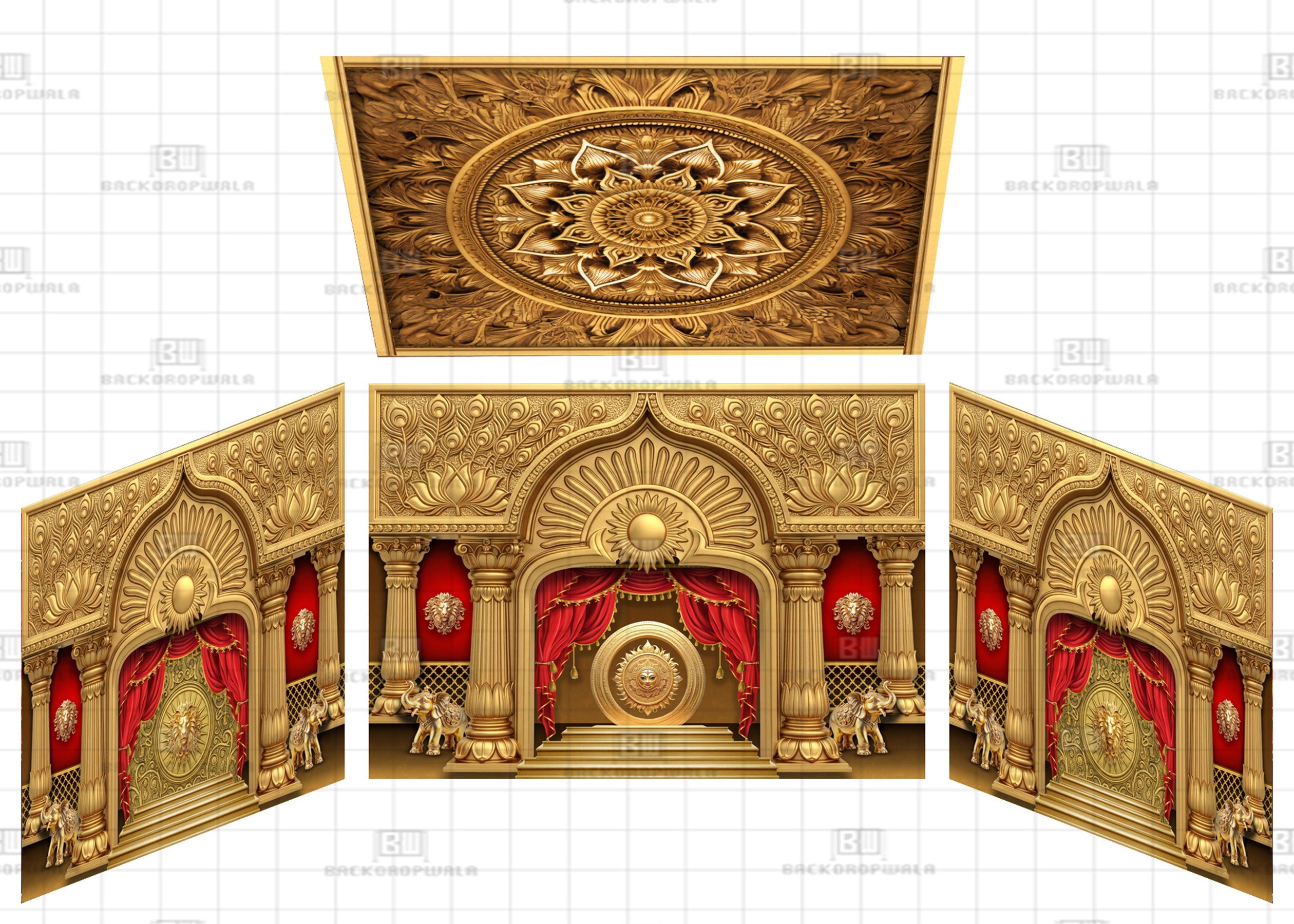 Imperial Gold Mandap Theme Ganesh Pandal Backdrop