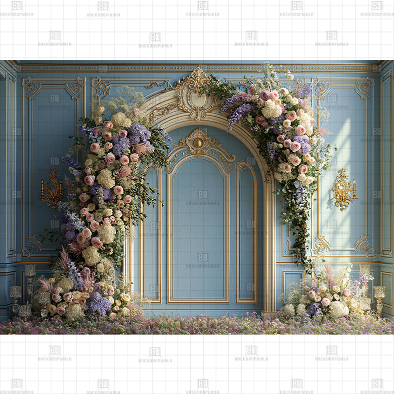 Blue Rose Doorway Printed Baby Backdrop