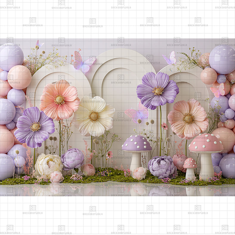 Pink Teddy Bear With Ballons Printed Baby Backdrop