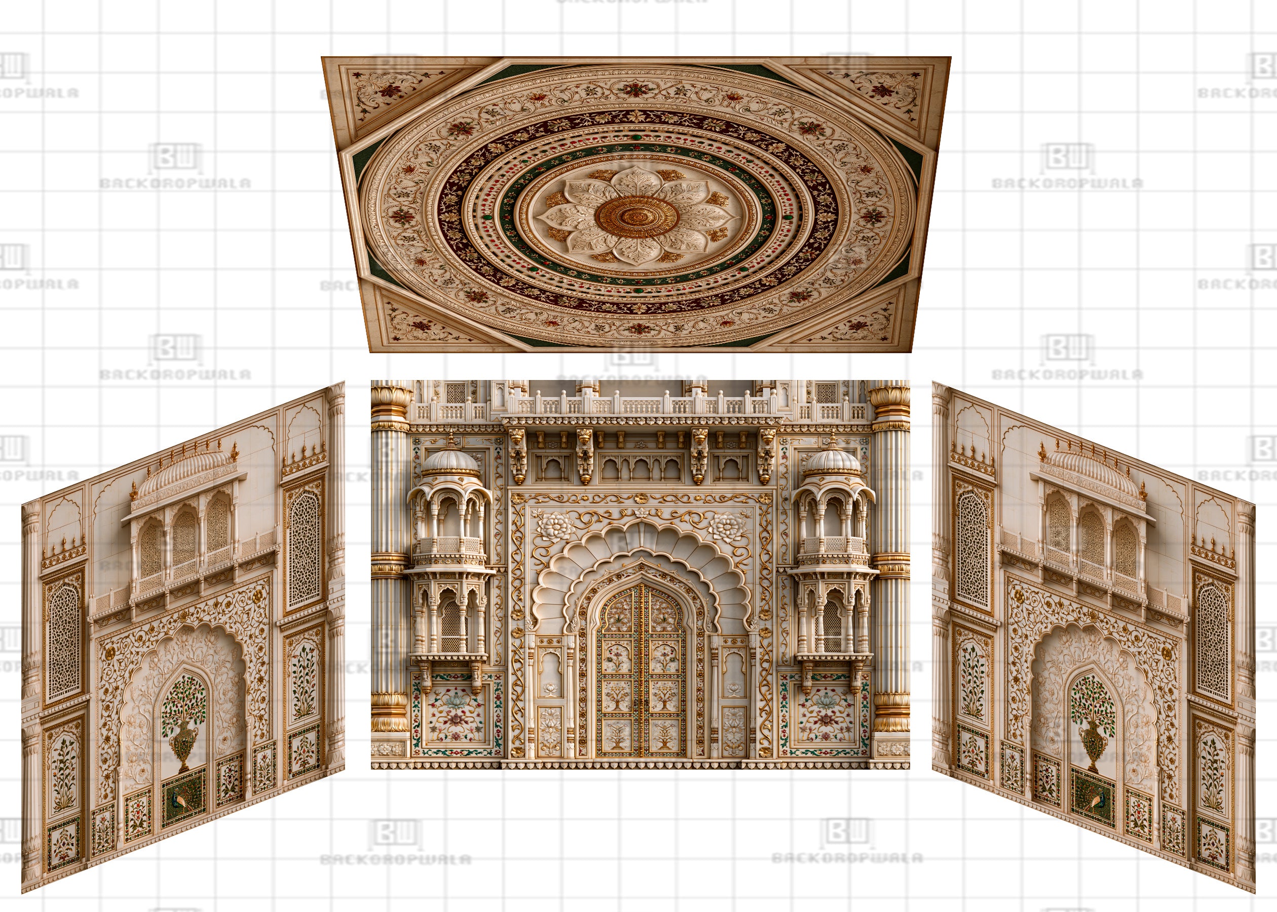 Traditional Royal Heritage Gate Theme Ganesh Pandal Backdrop