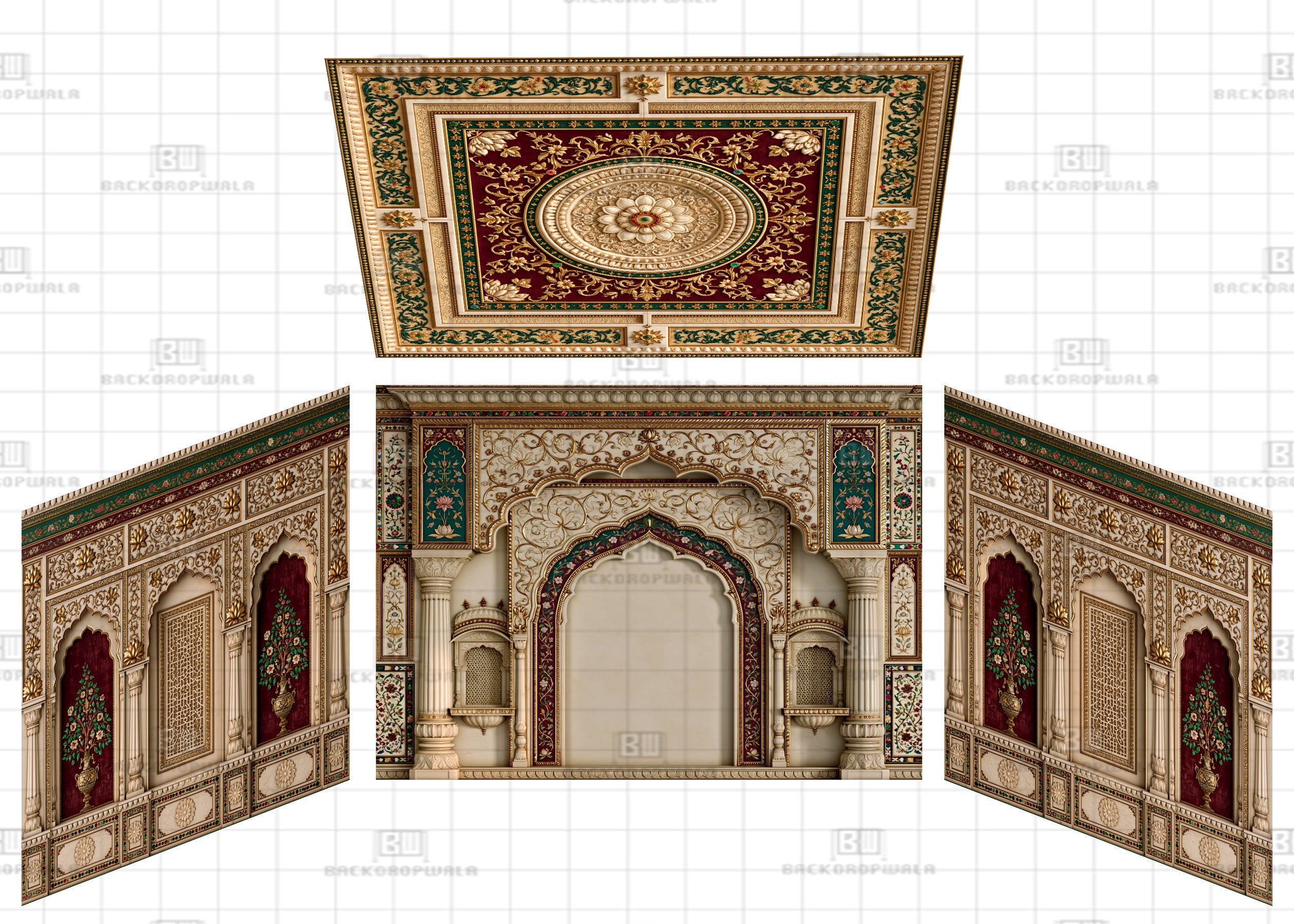 Crimson & Gold Palace Theme Ganesh Pandal Backdrop