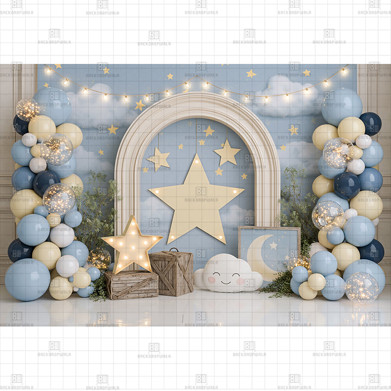 Blue Star Birthday Printed Baby Backdrop