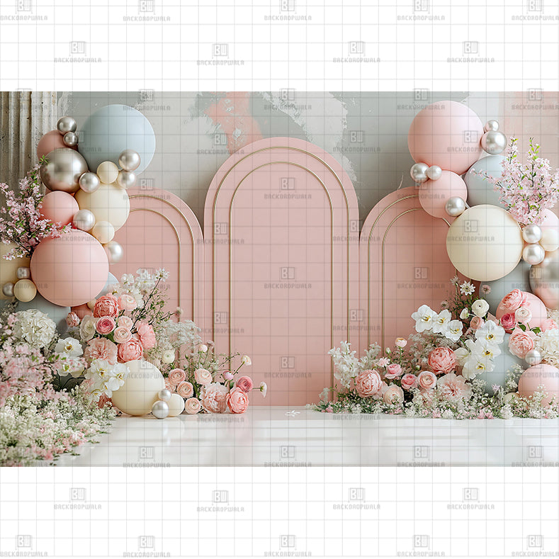 Arches with Ballons Birthday Printed Baby Backdrop