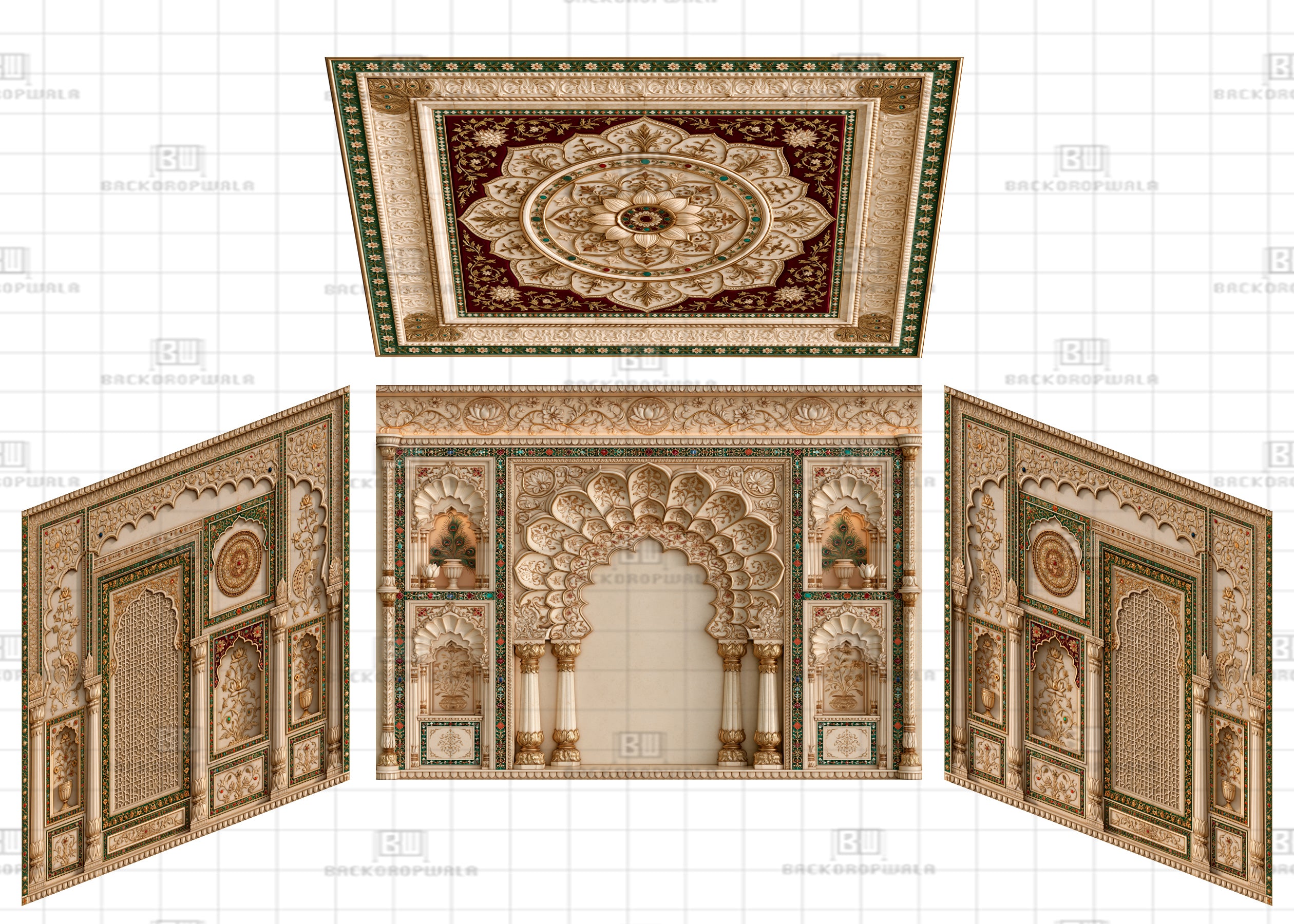 Grand Imperial Lotus Mandala Theme Ganesh Pandal Backdrop