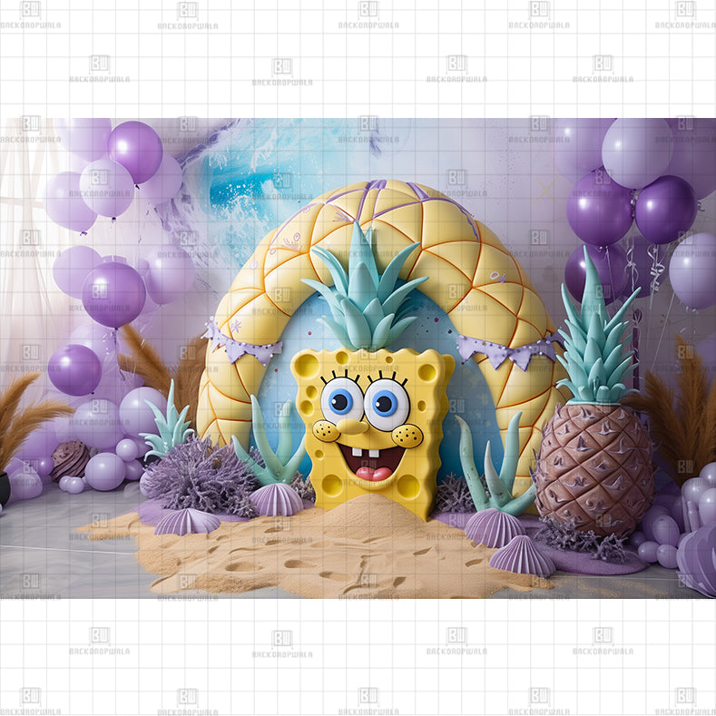 Spongebob Pineapple Printed Baby Backdrop