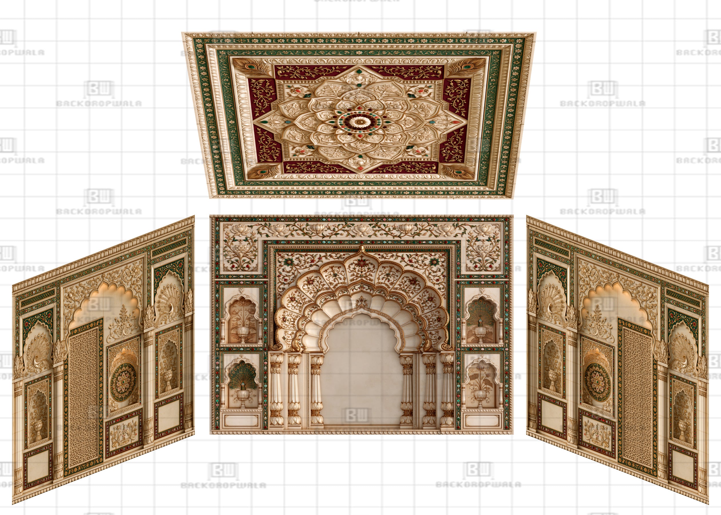 Royal Palace Backdrop with Floral Inlay Borders Theme Ganesh Pandal Backdrop
