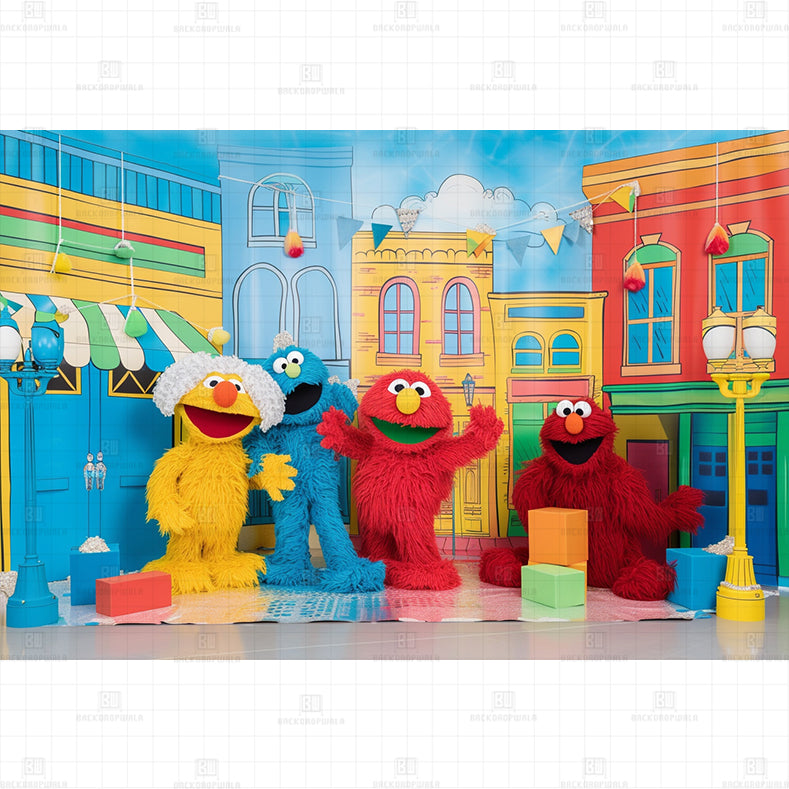 Sesame Street Gang Printed Baby Backdrop