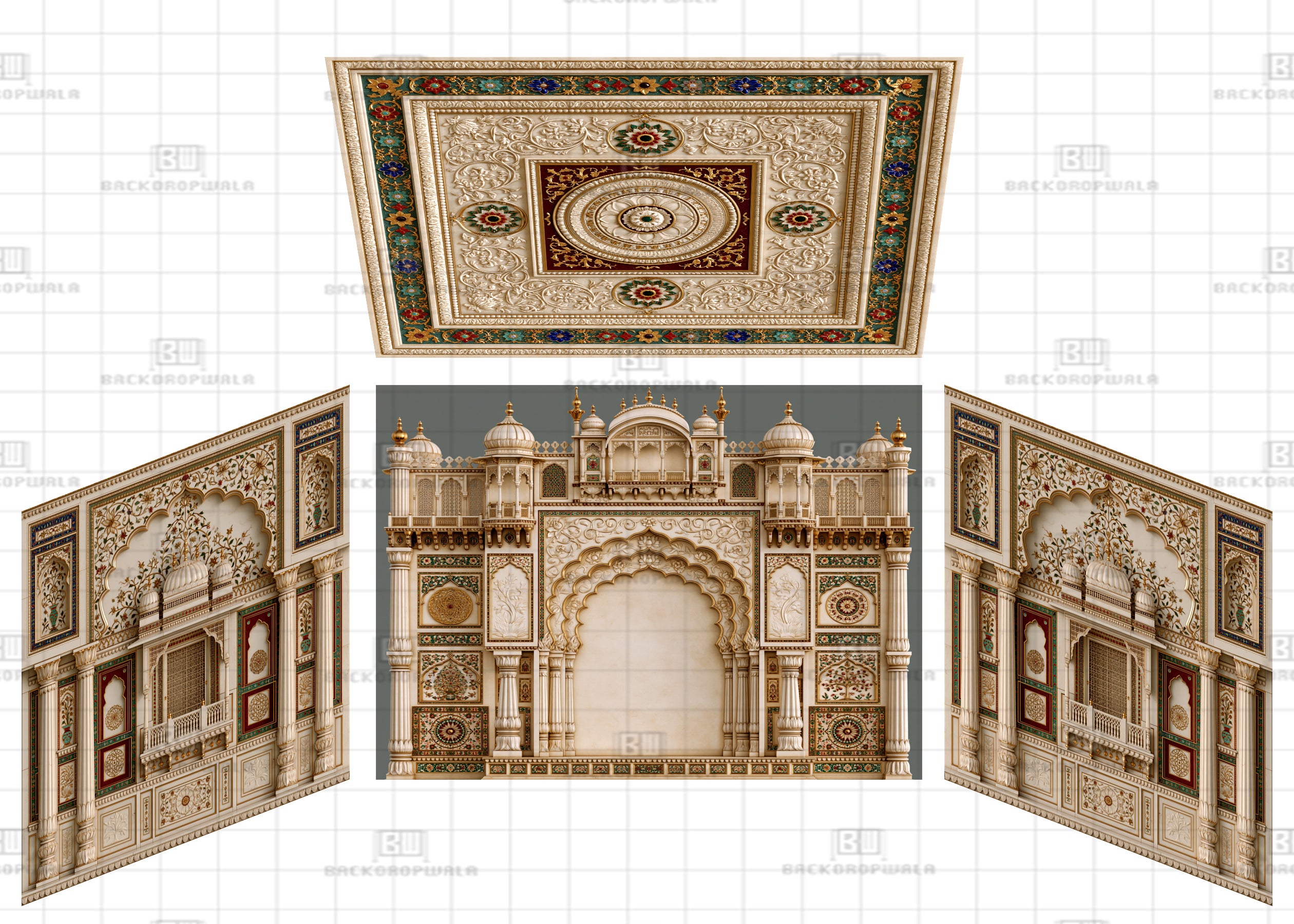 Royal Grand Palace Chhatri Domes Theme Ganesh Pandal Backdrop