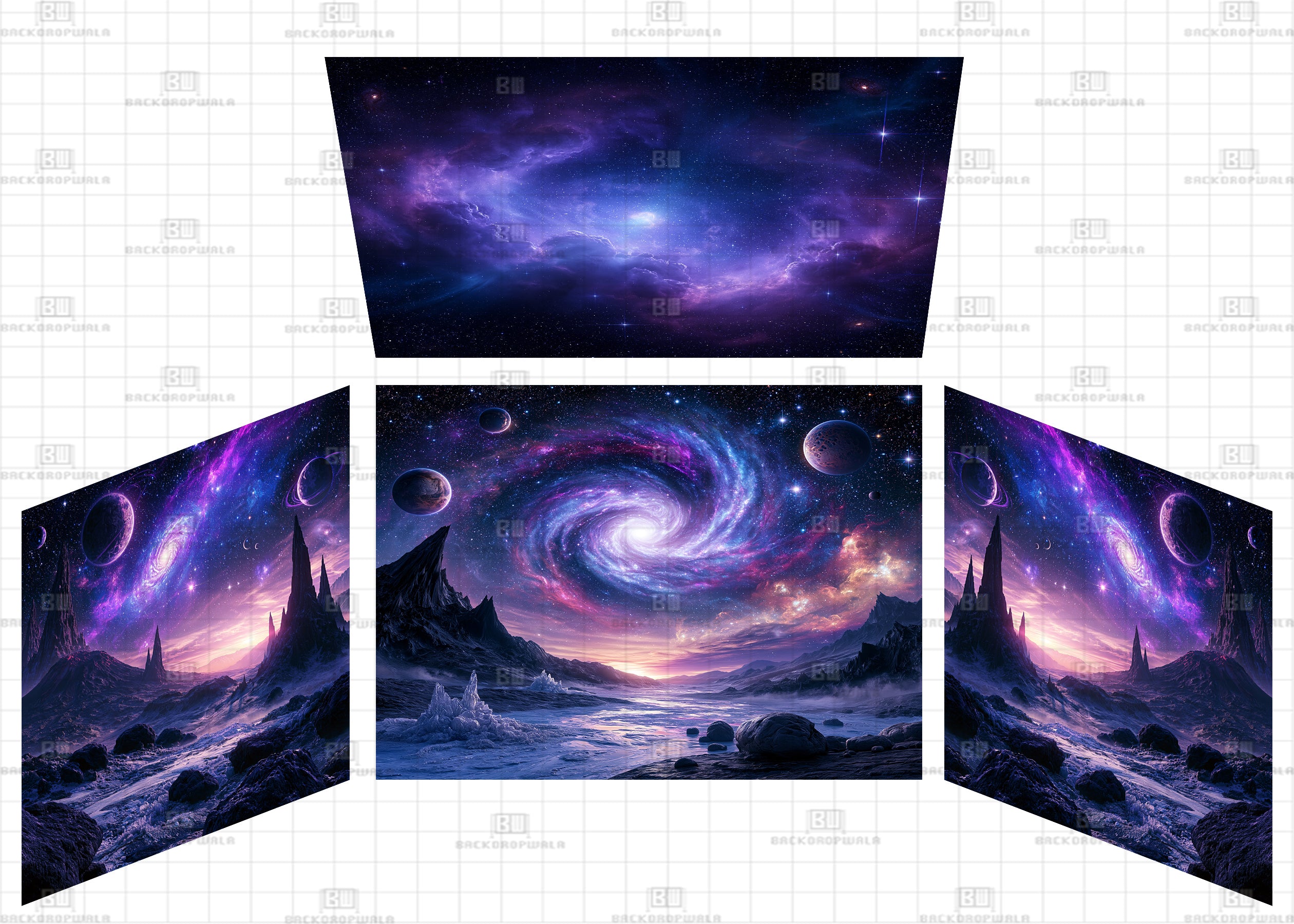 Cosmic Galaxy Theme Ganesh Pandal Backdrop
