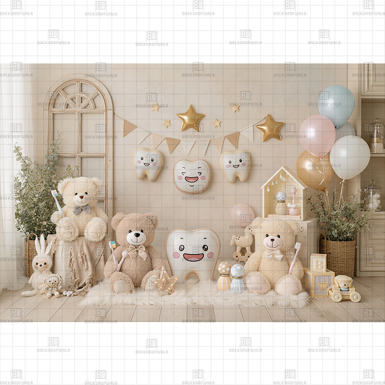 Vintage Arch Window and Stars Dental Milestone Printed Baby Backdrop