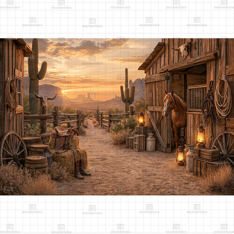 Sunset Stable View Printed Baby Backdrop