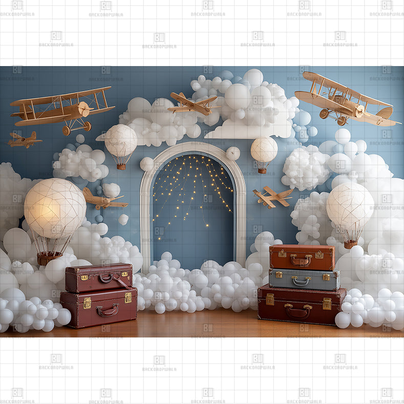 Airplane in the sky Printed Baby Backdrop