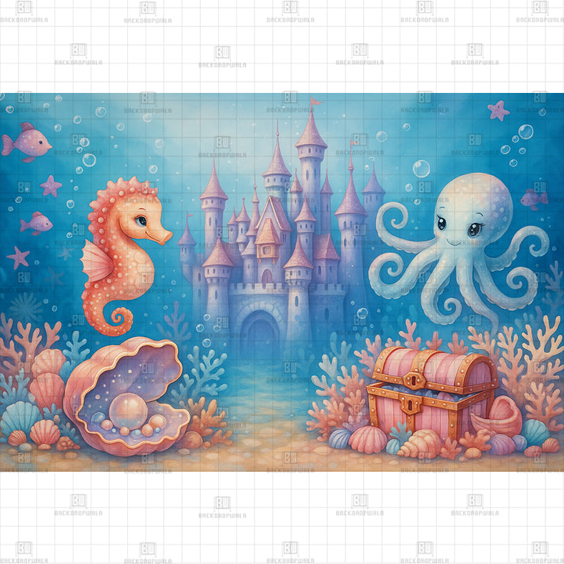 Underwater Castle Friends Printed Baby Backdrop