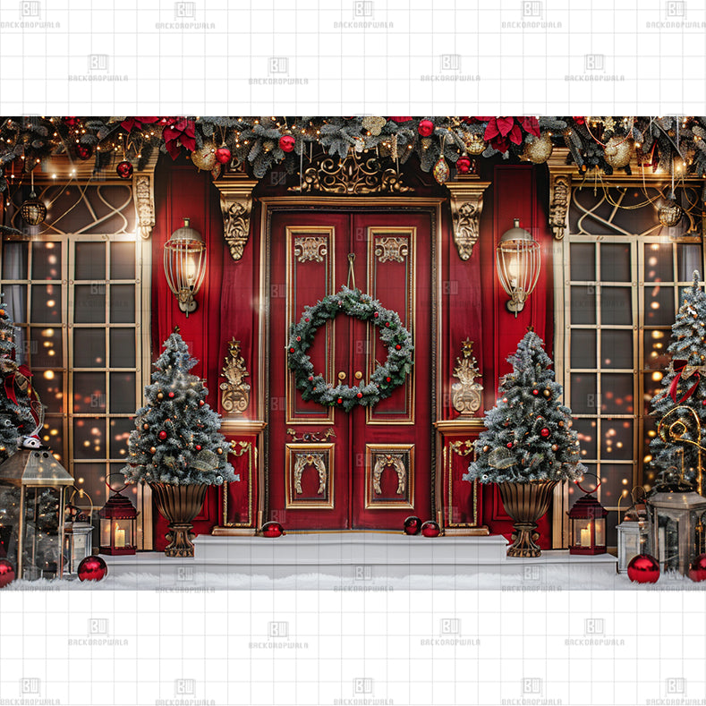 Victorian Christmas Door Printed Baby Backdrop