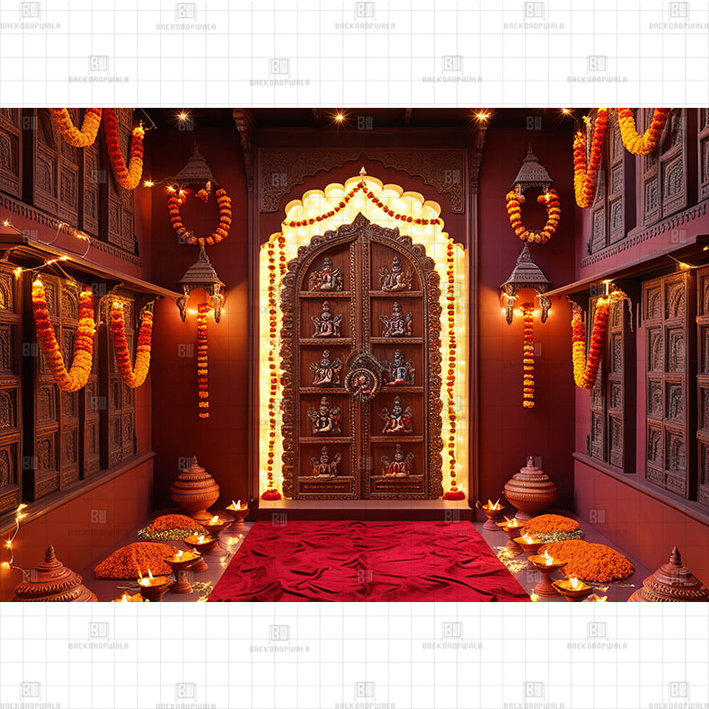 Traditional Navratri Courtyard Printed Baby Backdrop