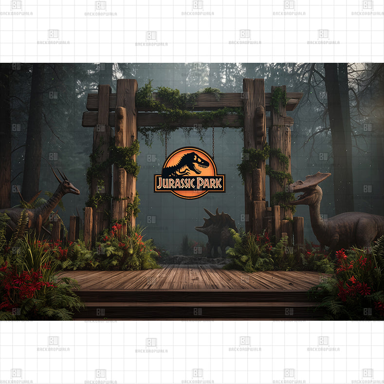Jurassic Park Jungle Theme Printed Baby Backdrop