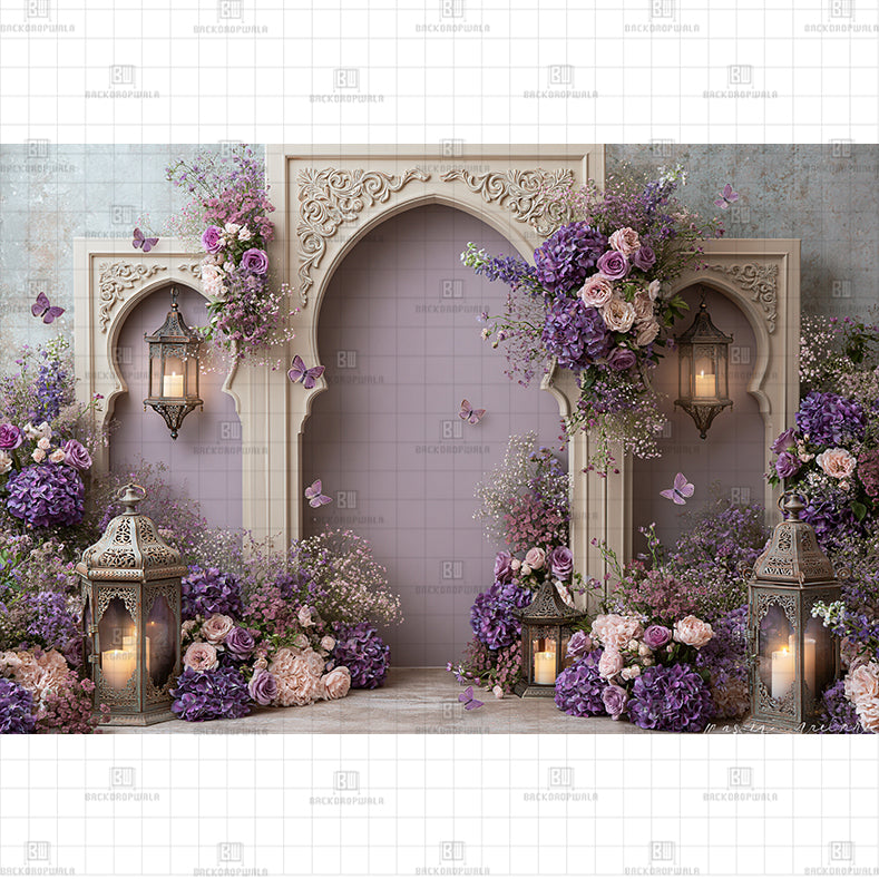 White Floral Lanterns Printed Baby Backdrop