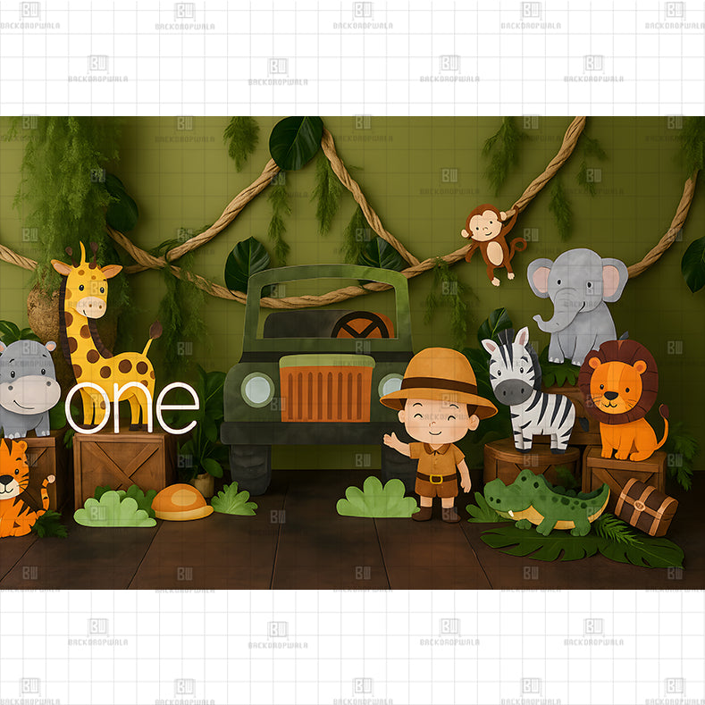 Jungle Safari One Printed Baby Backdrop