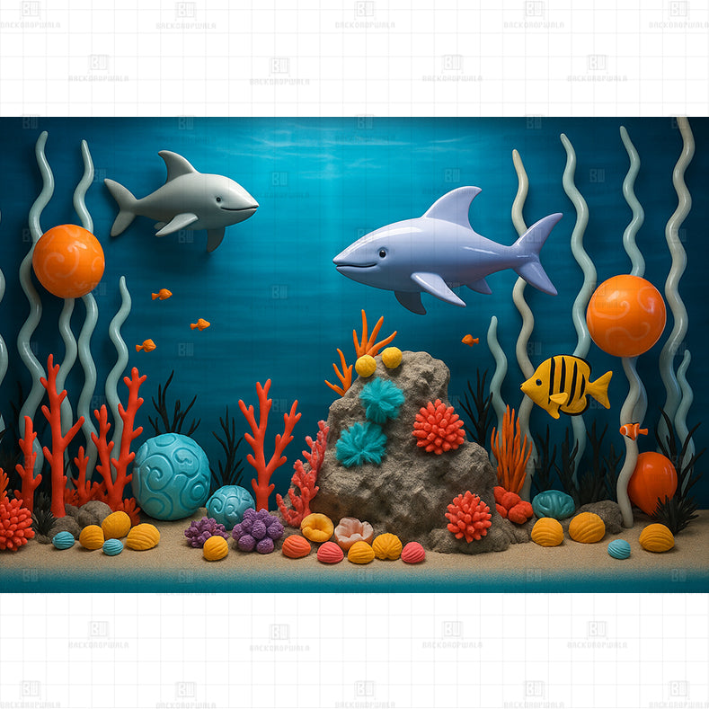 Shark Reef printed Baby Backdrop