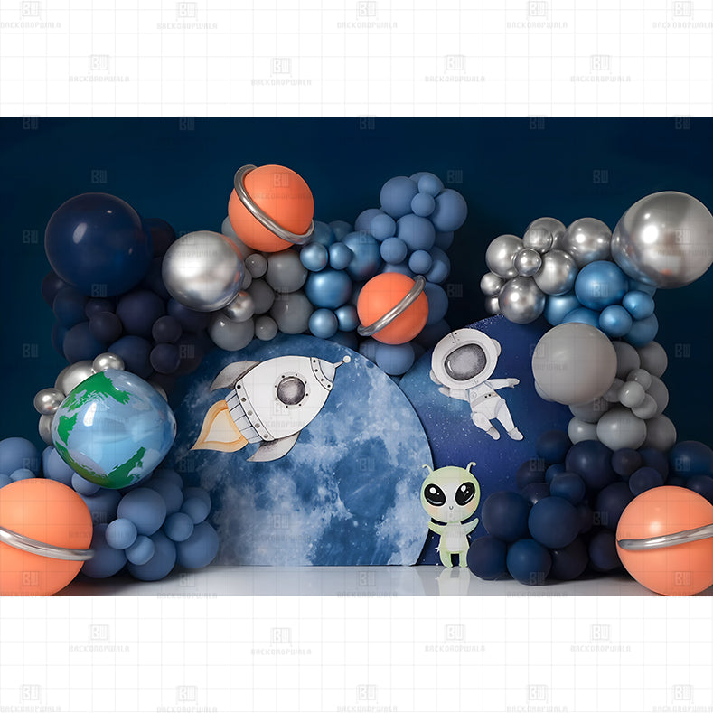 Astronaut Theme Birthday Printed Baby Backdrop