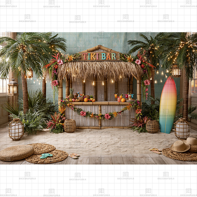 Tiki Bar Hut Beach Printed Baby Backdrop