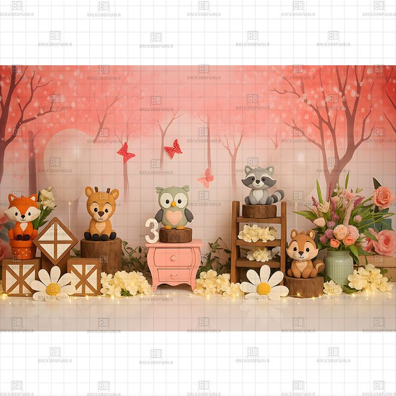 Woodland Forest Animals Printed Baby Backdrop
