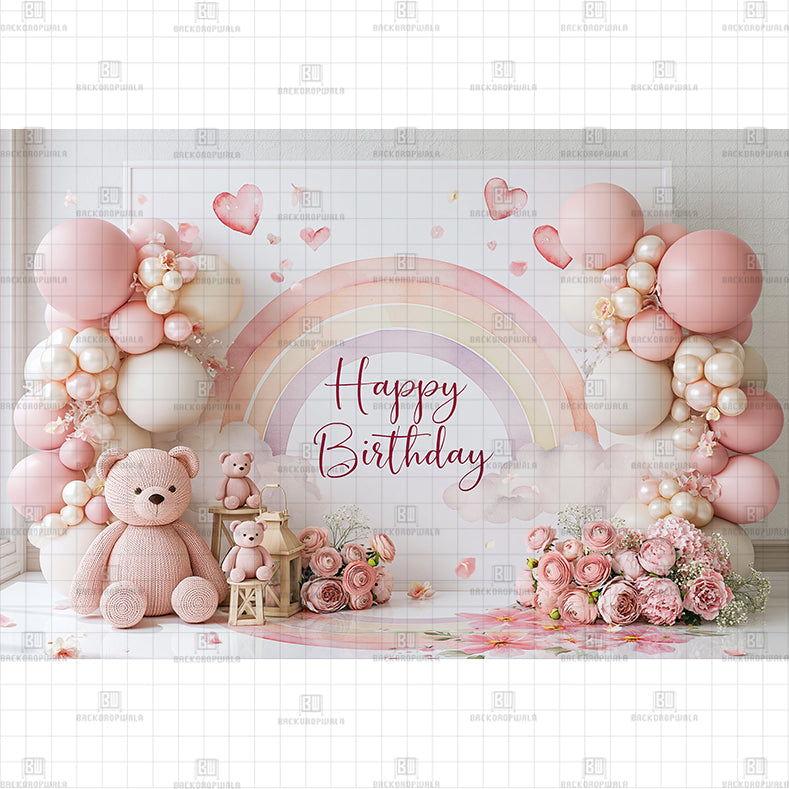 Pink Celebration Theme Birthday Printed Baby Backdrop