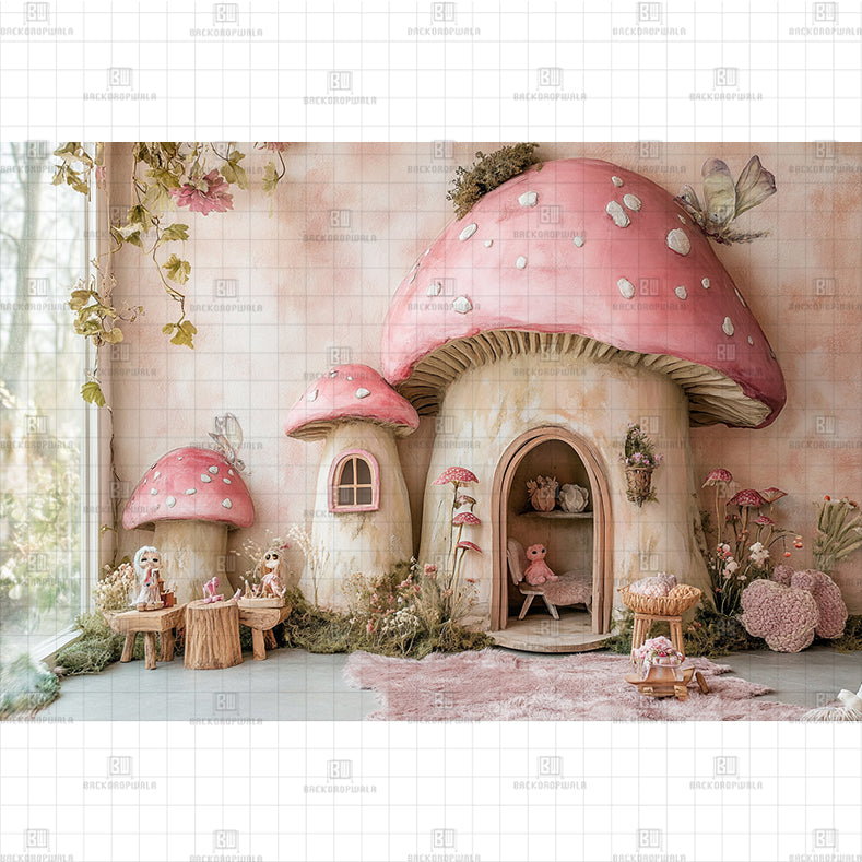 Mushroom House Fairytable Printed Baby Backdrop