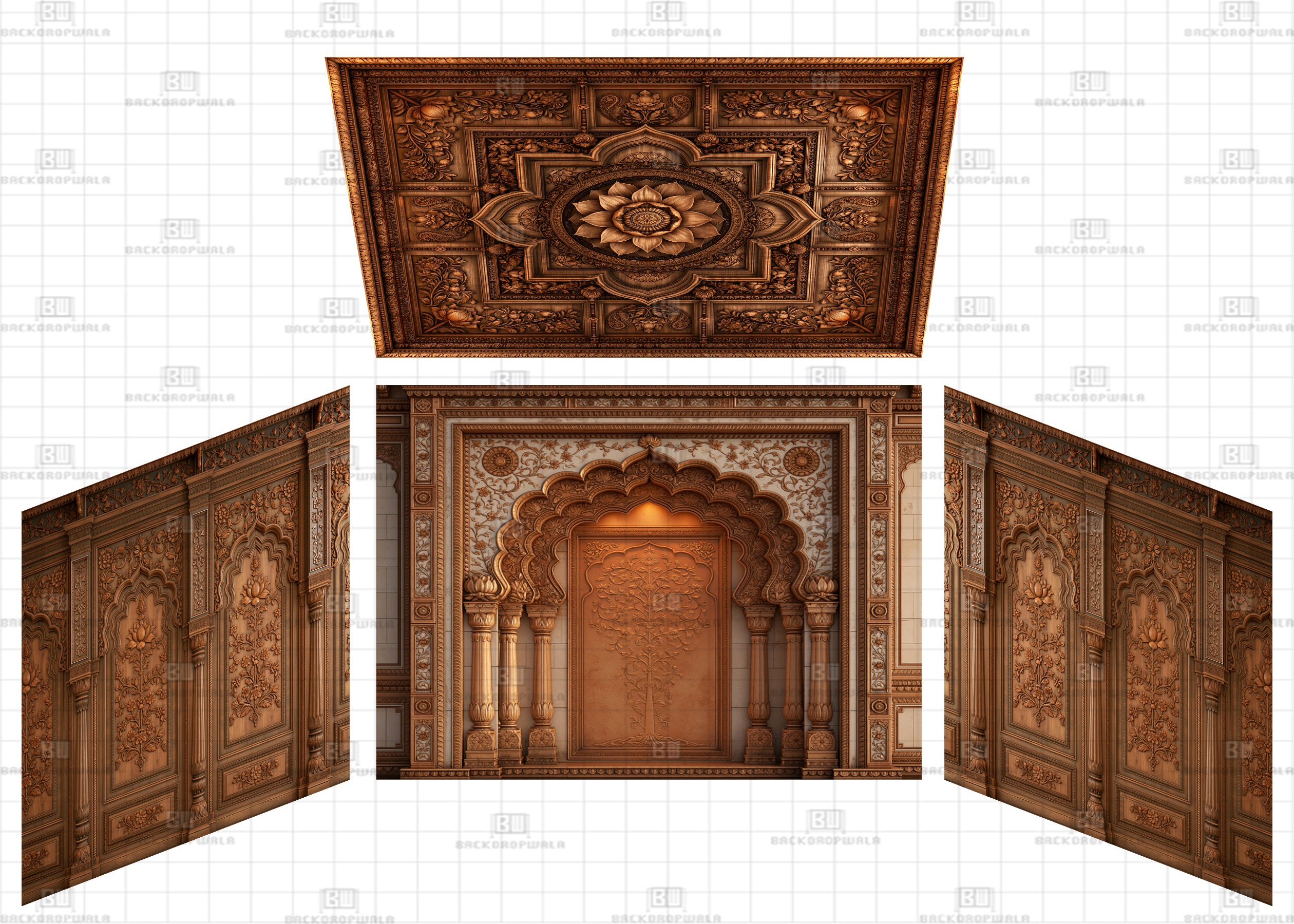 Grand Ornamental Wooden Arch Theme Ganesh Pandal Backdrop
