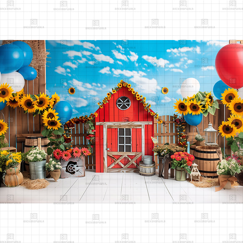 Sunflower Farm with Animals Printed Baby Backdrop