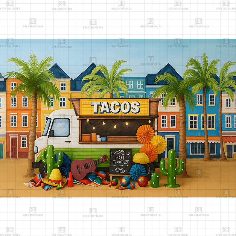Food Truck Festival Printed Baby Backdrop