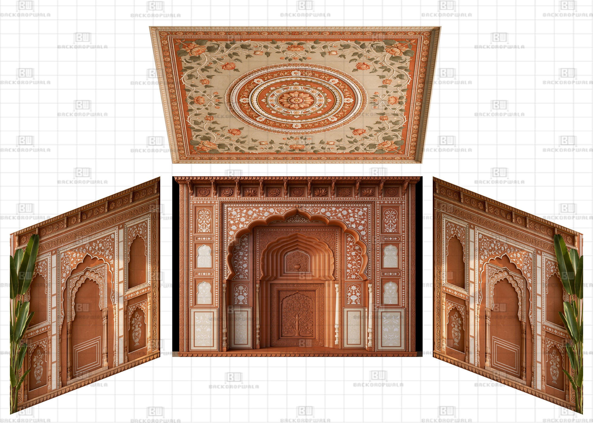 Majestic Jaipur Palace Theme Ganesh Pandal Backdrop