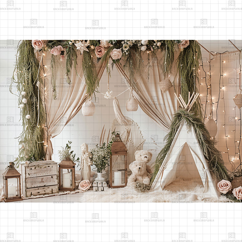 White Floral Swing Printed Baby Backdrop
