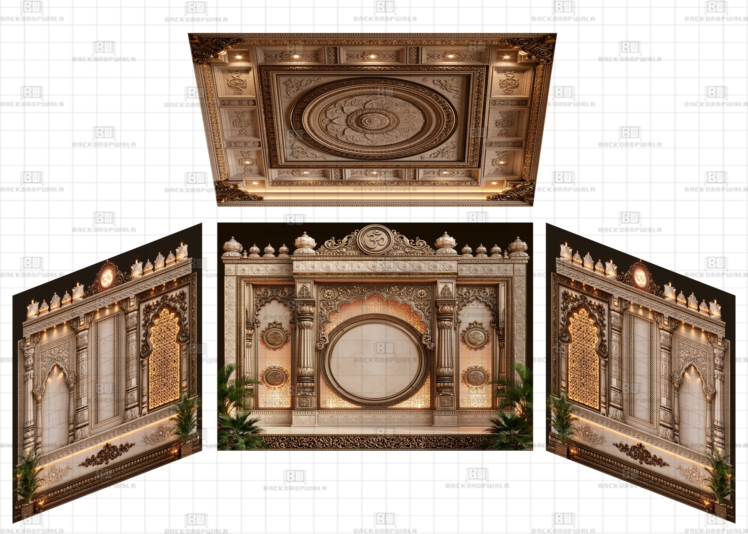 Royal Divine Temple Mandap Theme Ganesh Pandal Backdrop
