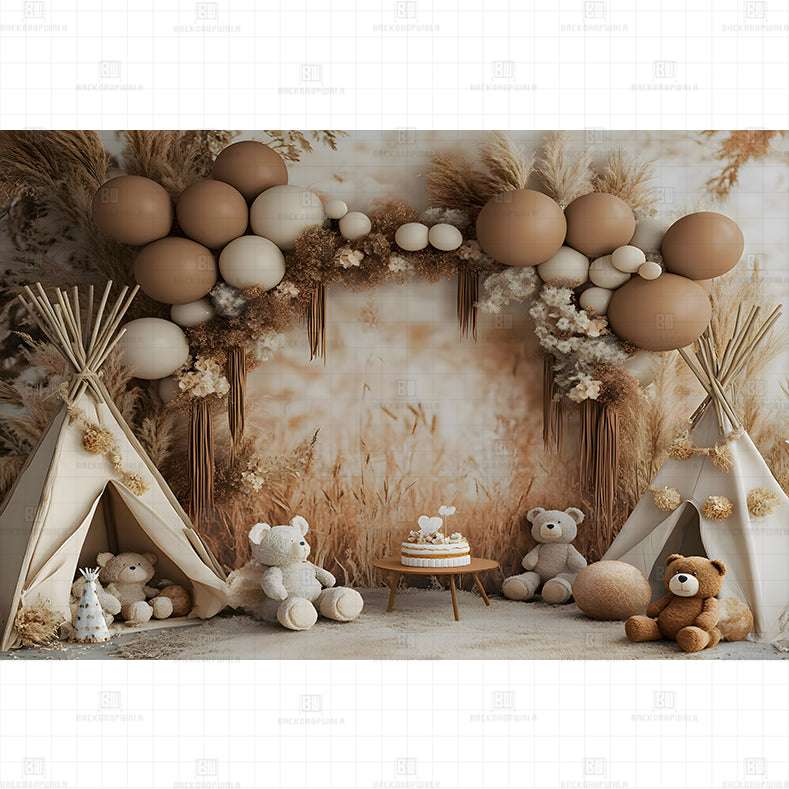 Tent Theme Cake Smash Printed Baby Backdrop