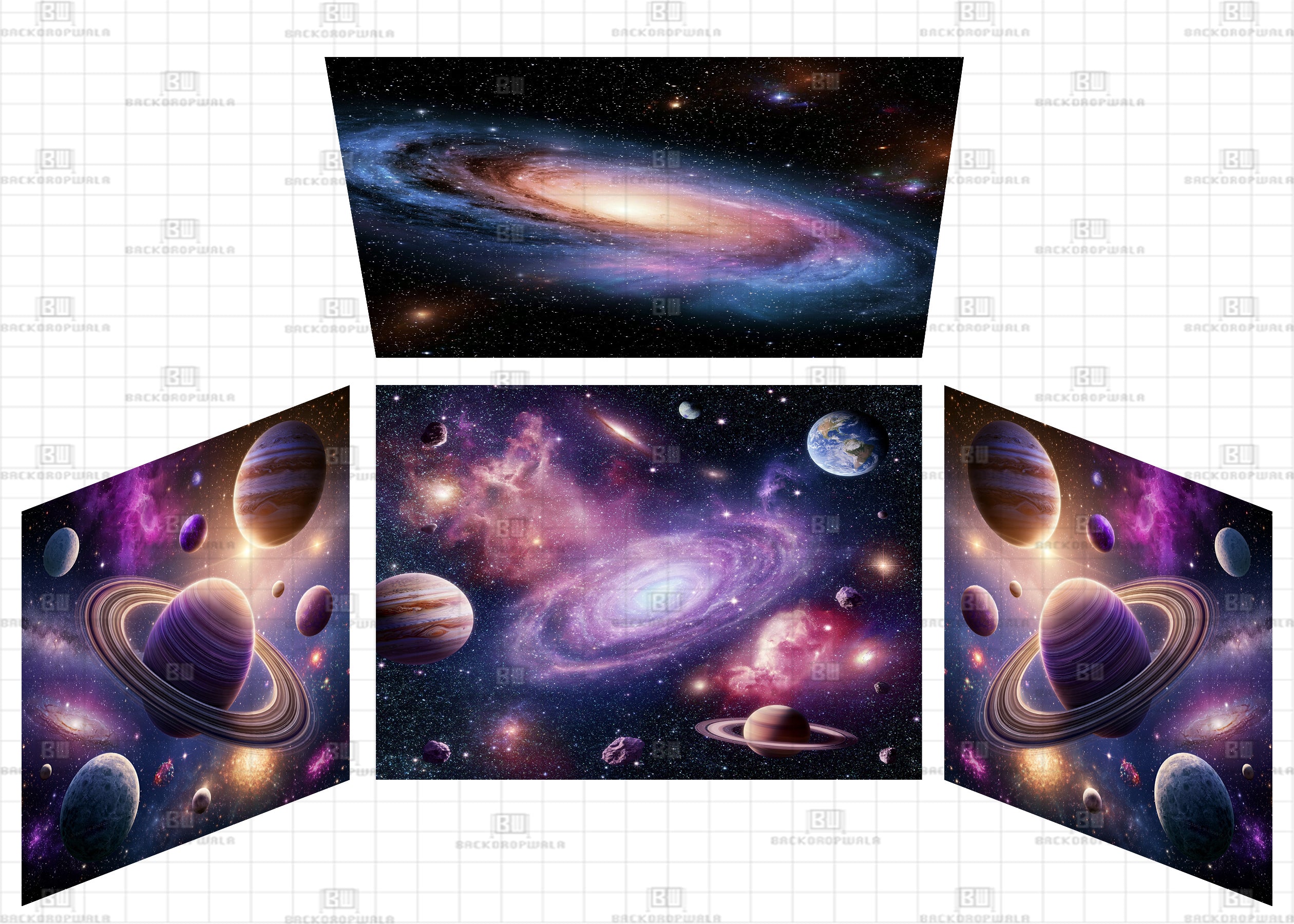 Purple Starlight & Galactic Horizon Theme Ganesh Pandal Backdrop