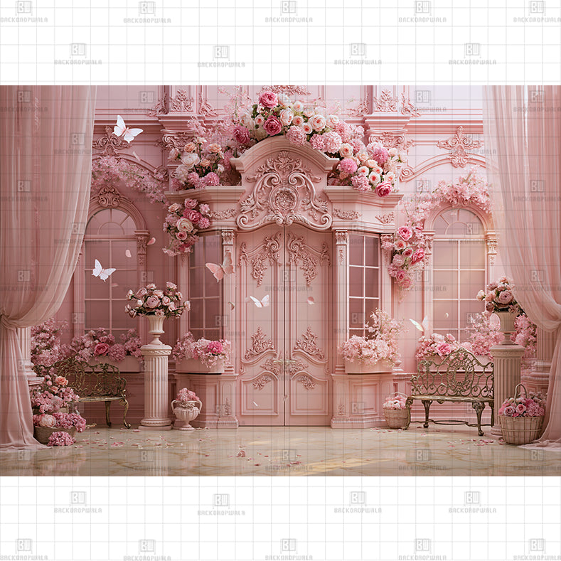 Barbie doorway with Butterfly Printed Baby Backdrop