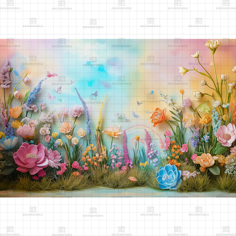 Pastel Flower Field Printed Baby Backdrop
