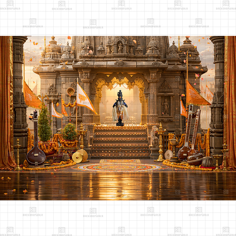 Lord Vitthal in Golden Light Ekadashi Printed Baby Backdrop