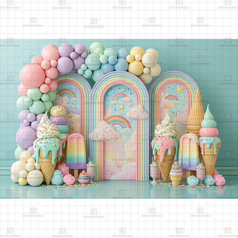 Pastel Ice Cream Stand Printed Baby Backdrop