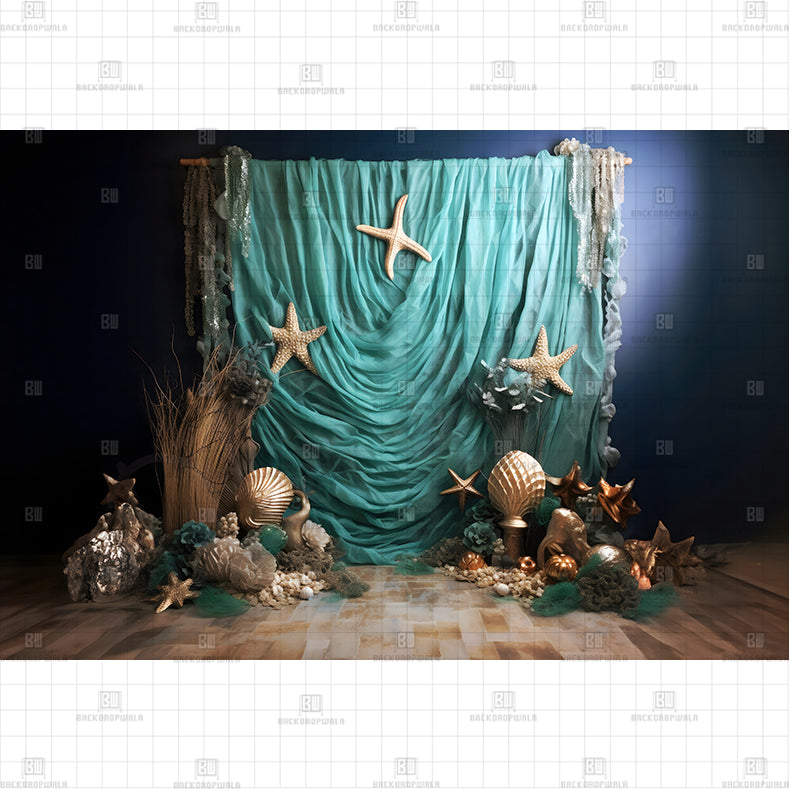 Draped Starfish Scene Printed Baby Backdrop