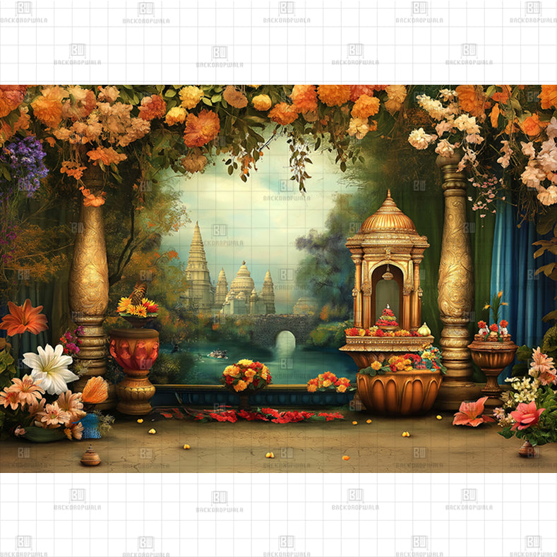 Autumn Temple Terrace Printed Baby Backdrop