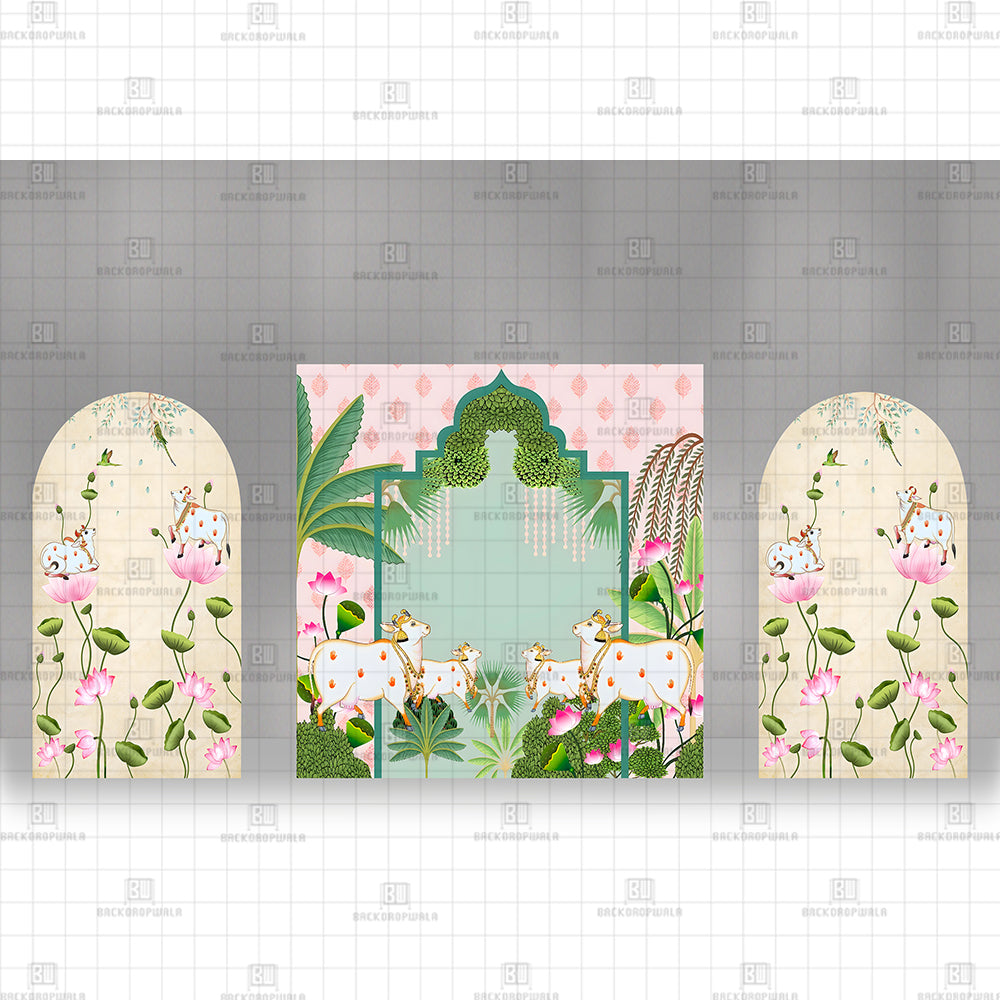 Pichwai Cow Art Printed Event Backdrop