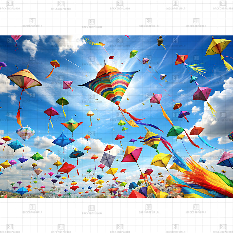 Rainbow Kite Extravaganza Printed Baby Backdrop