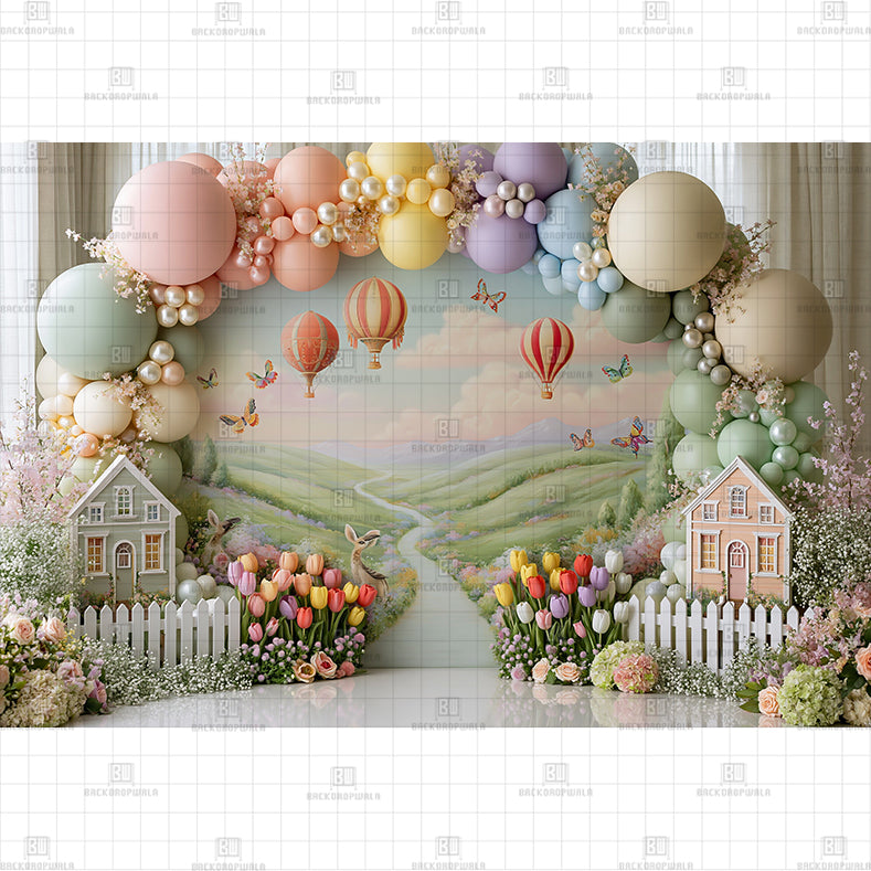 Air ballons Garden Flair Printed Baby Backdrop